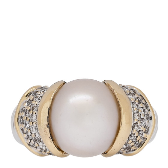 Sterling Silver 18K Yellow Gold Diamond Pearl Cocktail Ring 54 6.75
