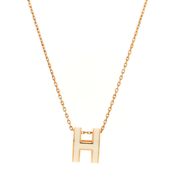 Lacquered Gold Pop H Pendant Necklace White