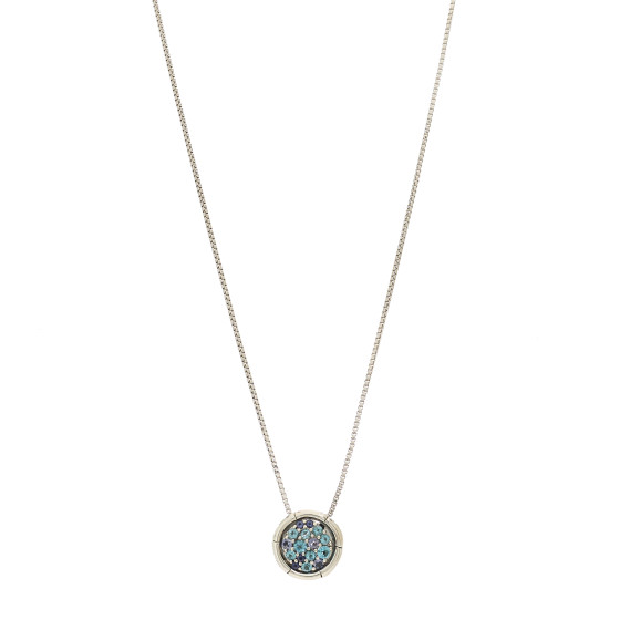 Sterling Silver Iolite Blue Topaz Small Bamboo Round Pendant Necklace
