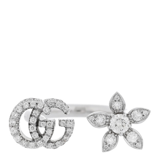 18K White Gold Diamond Flora GG Open Ring 49 4.75