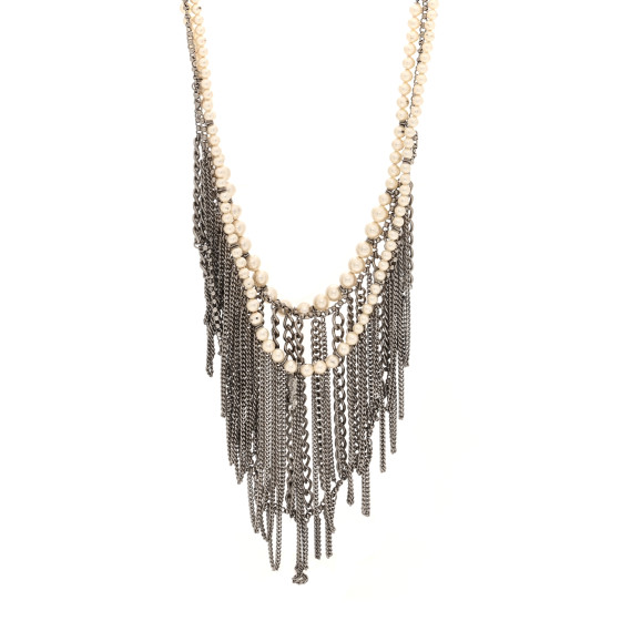 Pearl Mesh CC Chain Necklace Silver