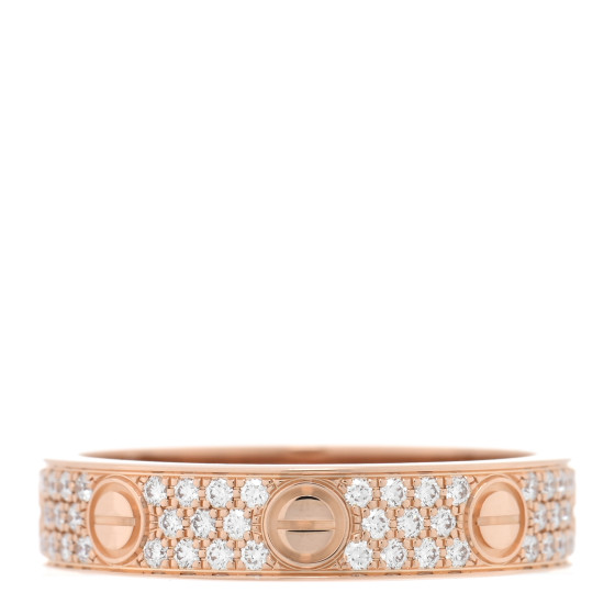 18K Pink Gold Diamond 4mm LOVE Wedding Paved Band Ring 50 5.25