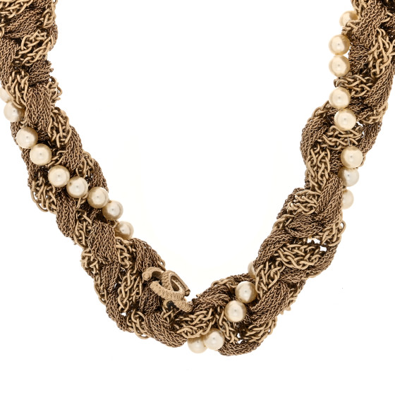Multi Chain Braided Pearl Choker Gold
