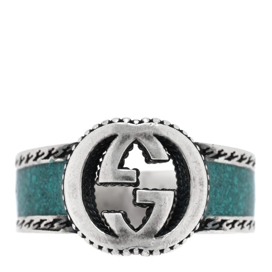 Sterling Silver Enamel Interlocking G Band Ring 62 10 Turquoise