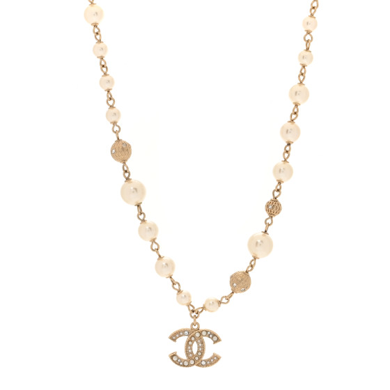 Pearl Crystal CC Necklace Gold