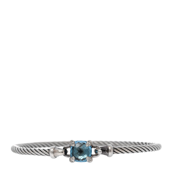 Sterling Silver Diamond Blue Topaz 3mm Chatelaine Bracelet