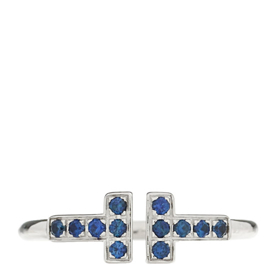 18K White Gold Blue Sapphire T Wire Ring 50 5.5