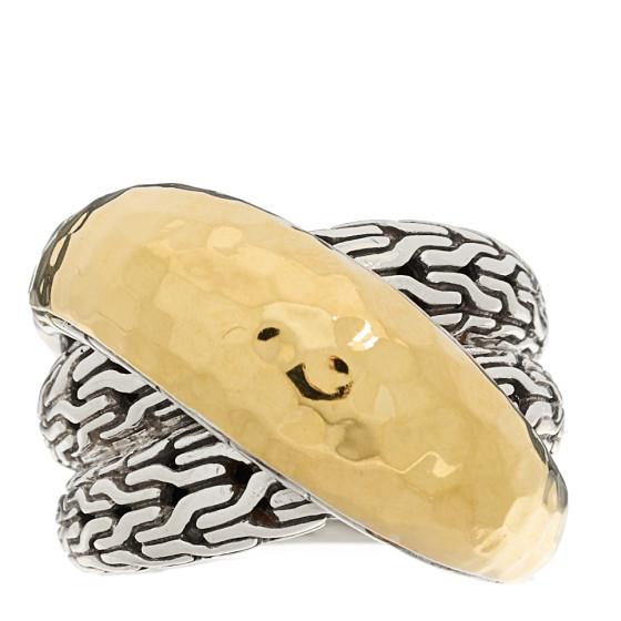 Sterling Silver 18K Yellow Gold Classic Chain Hammered Crossover Ring 54 6.75