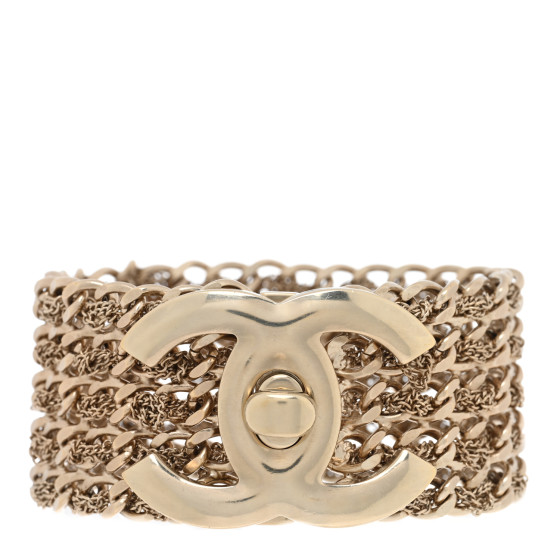 Metal CC Turnlock Multistrand Chain Bracelet Gold