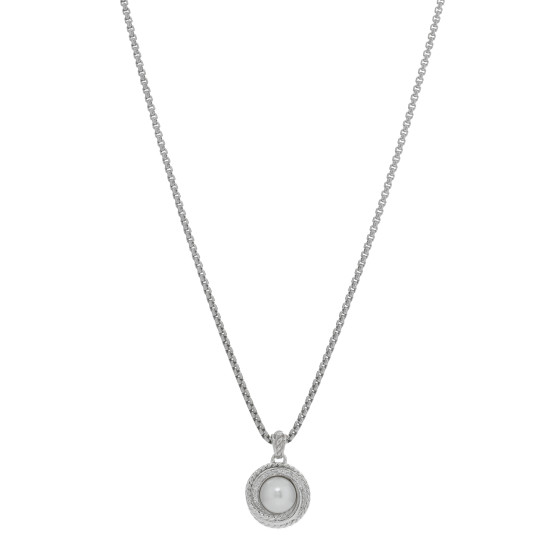 Sterling Silver Diamond Pearl 8mm Crossover Pendant Necklace