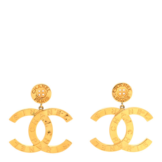 Metal Large Paris Button Earrings Gold