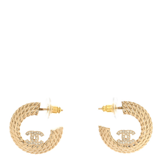 Metal Crystal CC Rope Hoop Earrings Gold