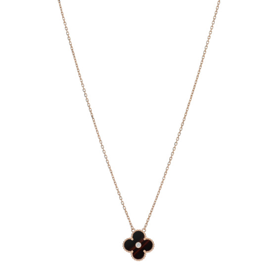 18K Rose Gold Diamond Bulls Eye Vintage Alhambra Pendant Necklace