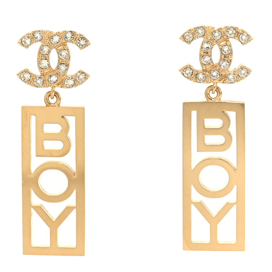 Metal Crystal CC Boy Drop Earrings Gold