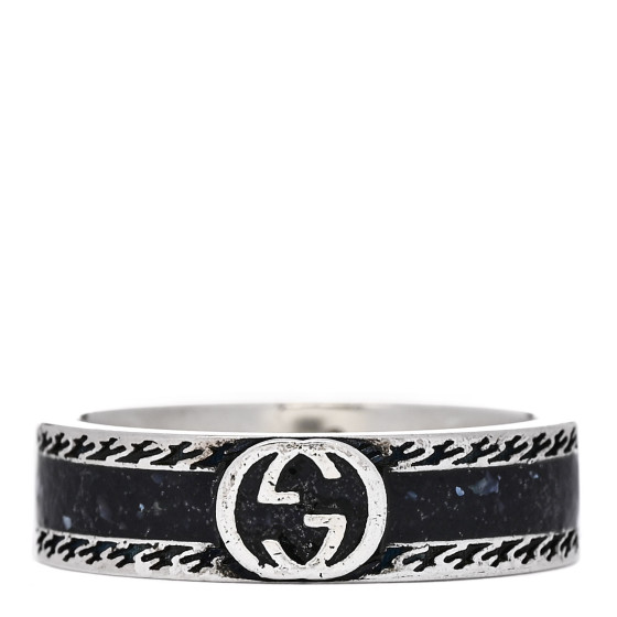 Sterling Silver Enamel Interlocking G Band Ring 60 9 Black