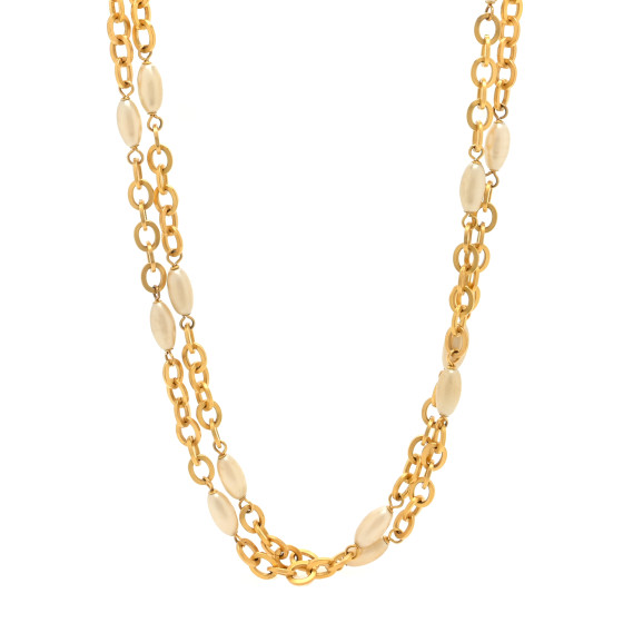 Pearl Chain Long Necklace Gold
