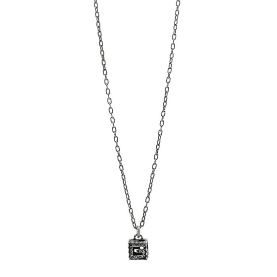 Sterling Silver Textured Square G Pendant Necklace