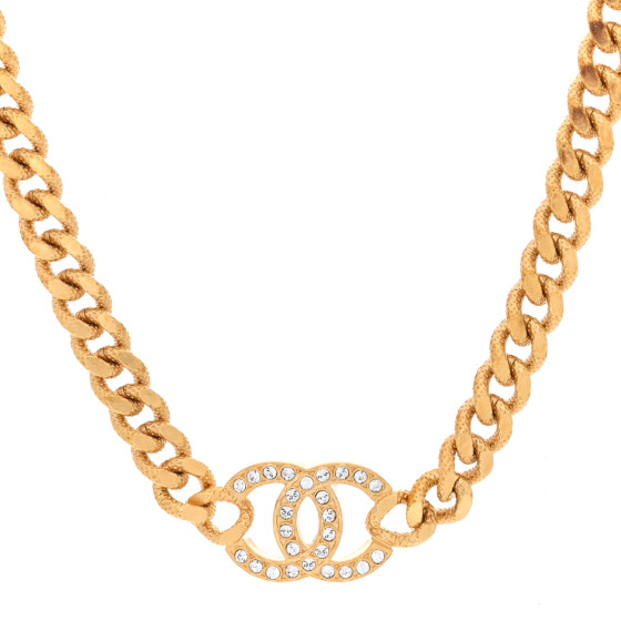 Crystal Chain Link CC Choker Necklace Gold