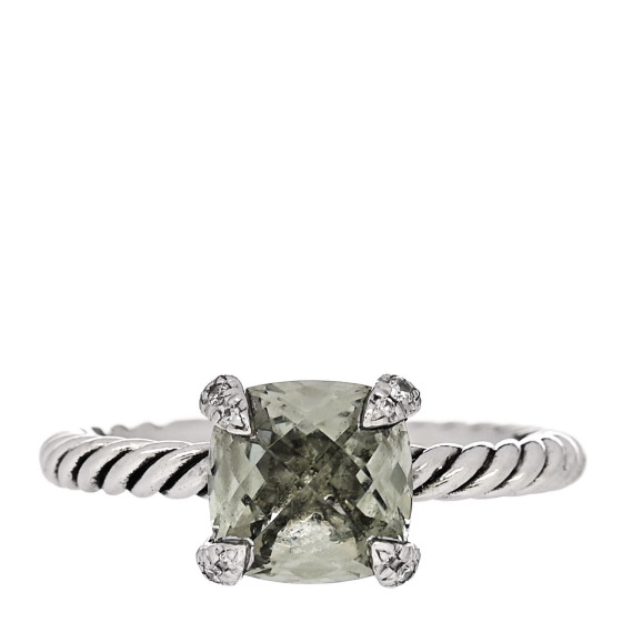Sterling Silver Diamond Prasiolite 8mm Chatelaine Ring 53 6.5