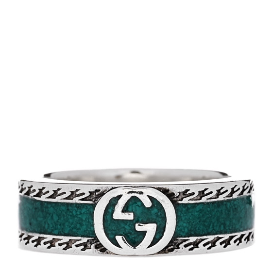 Sterling Silver Enamel Interlocking G Ring 53 6.25 Turquoise