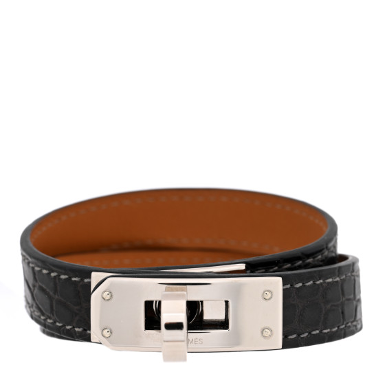Shiny Alligator Kelly Double Tour Bracelet S Black