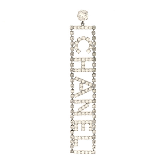 Crystal Chanel Logo Drop Single Earring Silver