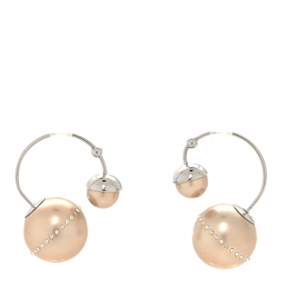 Pearl Crystal Tribale Orbital Pin Earring Silver Pink