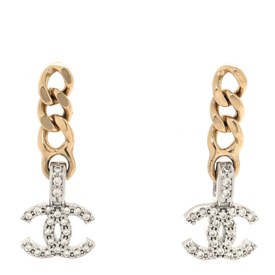 Metal Crystal CC Chain Drop Earrings Gold