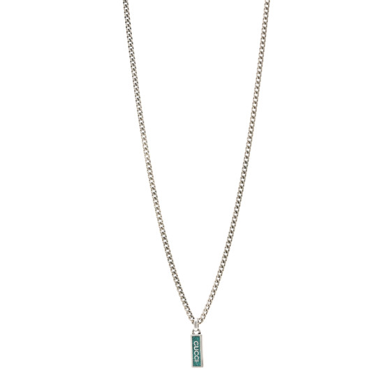 Sterling Silver Enamel Tag Pendant Necklace Green