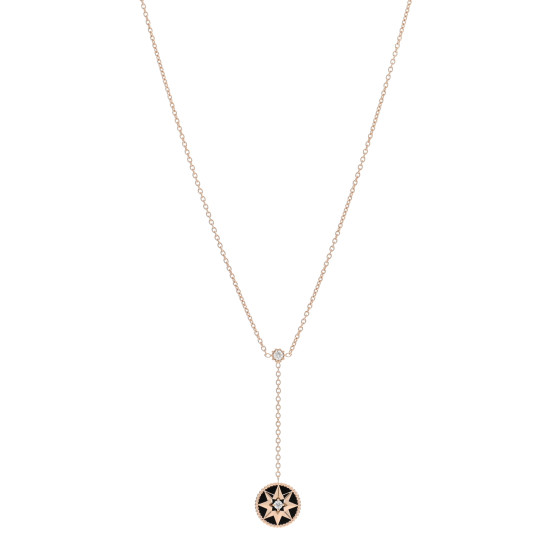 18K Rose Gold Diamond Black Onyx Rose Des Vents Y Necklace