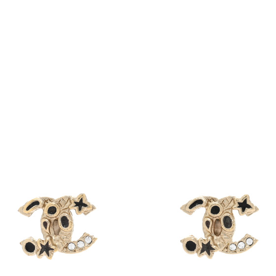 Metal Crystal CC Earrings Gold Black