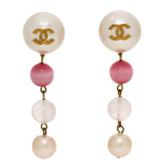 Enamel Bead CC Drop Clip On Earrings Gold Multicolor