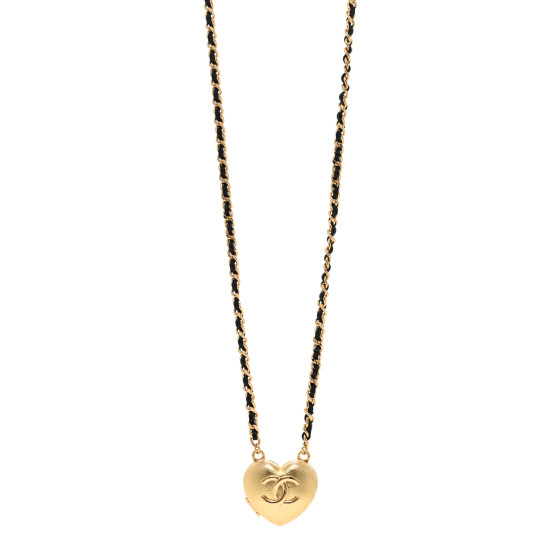 Lambskin CC Heart Mirror Locket Necklace Gold