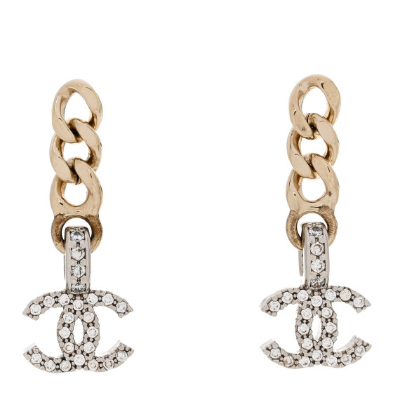 Metal Crystal CC Chain Drop Earrings Gold