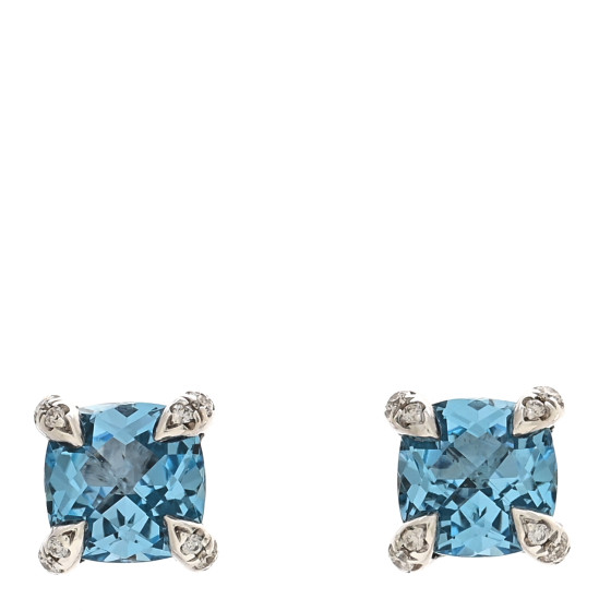 Sterling Silver Diamond Blue Topaz 6mm Chatelaine Earrings