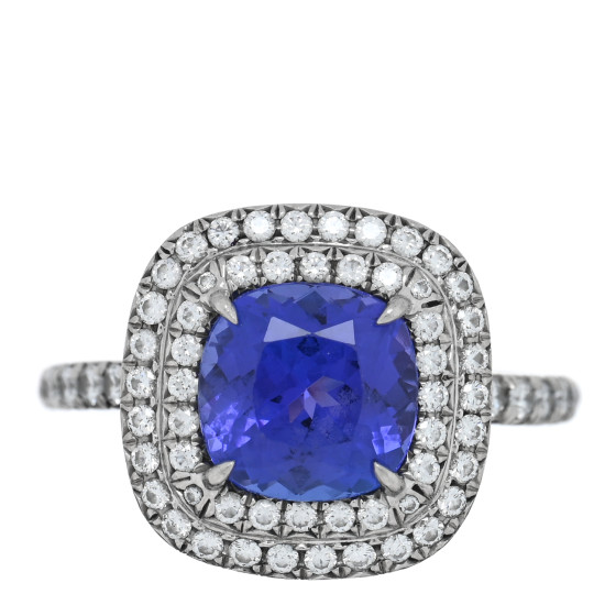 Platinum Diamond Tanzanite Soleste Cushion Cut Ring 51 5.75
