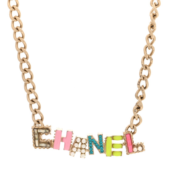 Crystal Enamel Pearl CC Logo Chain Choker Gold Multicolor