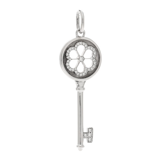 18K White Gold Diamond Blossom Key Pendant