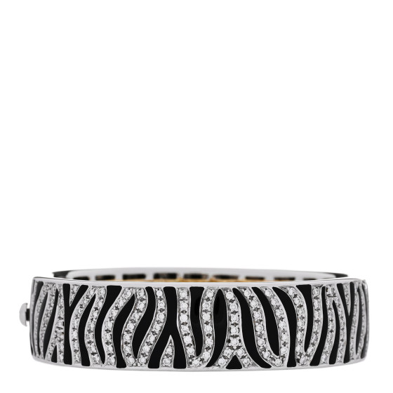 18K White Yellow Gold Diamond Enamel Animalier Zebra Bangle Bracelet