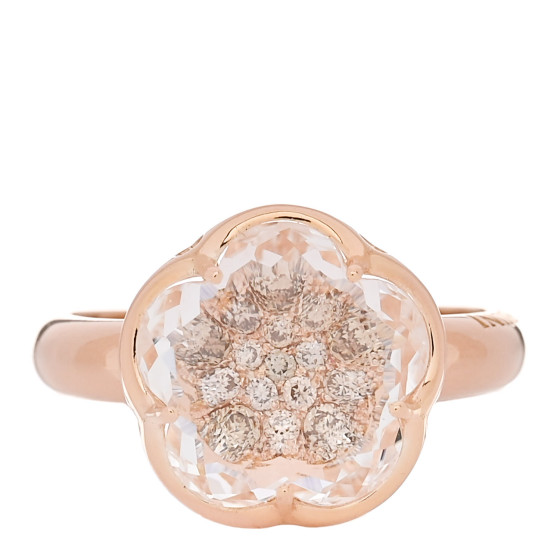 18K Rose Gold Diamond Rock Crystal Bon Ton Ring 55 7.25