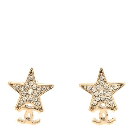 Metal Crystal CC Star Drop Earrings Gold