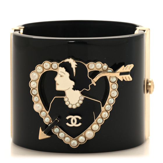 Resin Crystal Heart CC Mademoiselle Bracelet Black