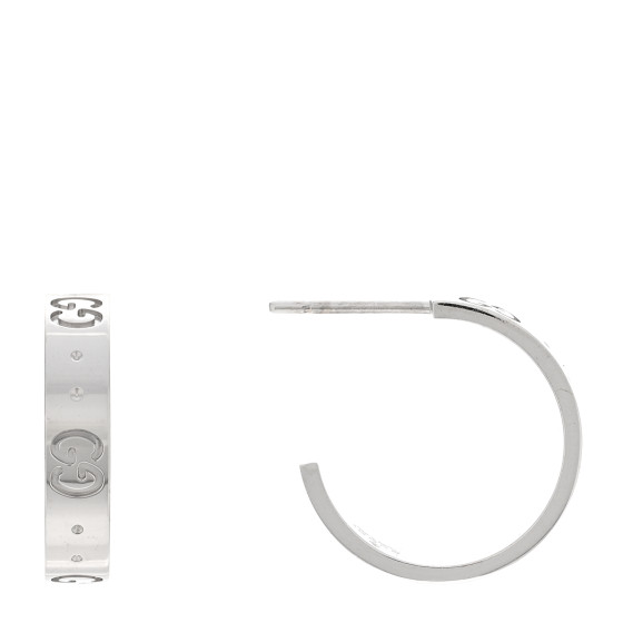 18K White Gold Icon Hoop Earrings