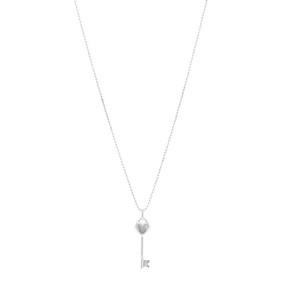Sterling Silver Diamond Heart Key Pendant Necklace