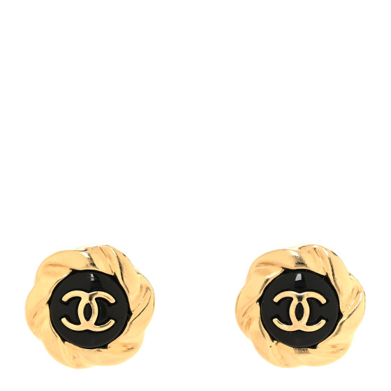 Resin CC Round Earrings Gold Black
