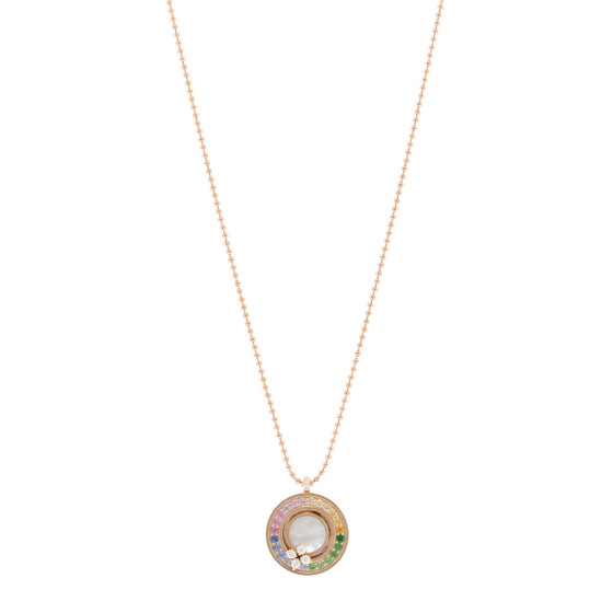 18K Rose Gold Diamond Sapphire Tsavorite Mother of Pearl Love in Verona Rainbow Medallion Necklace
