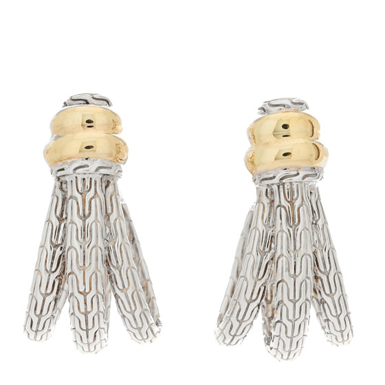 Sterling Silver 18K Yellow Gold Classic Chain 3 Row Earrings