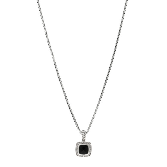 Sterling Silver Diamond Black Onyx 7mm Petite Albion Necklace