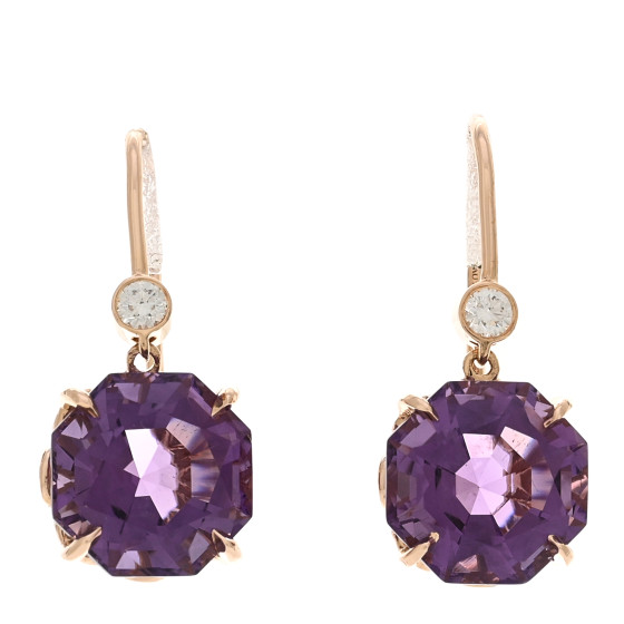 18K Rose Gold Diamond Amethyst Sparklers Drop Earrings