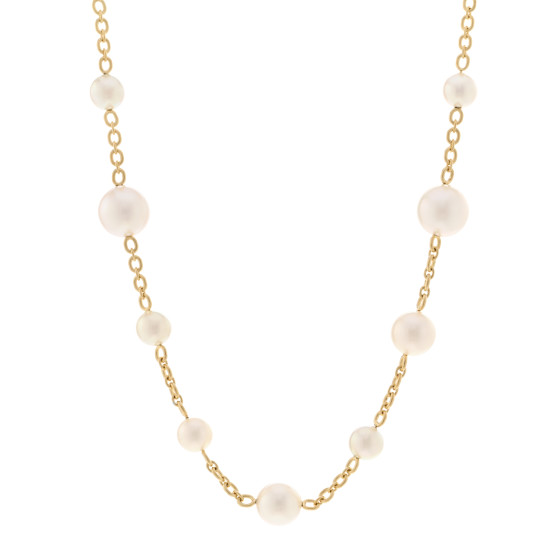 18K Yellow Gold Pearl Gumball Link Necklace